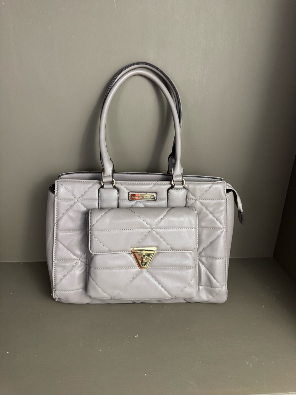 Quilted Top-Handle Satchel in Light Gray Adrienne Vittadini